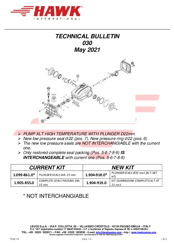 Leuco technical bulletin 030 Sostituzioni Guarnizioni XLT HT 22